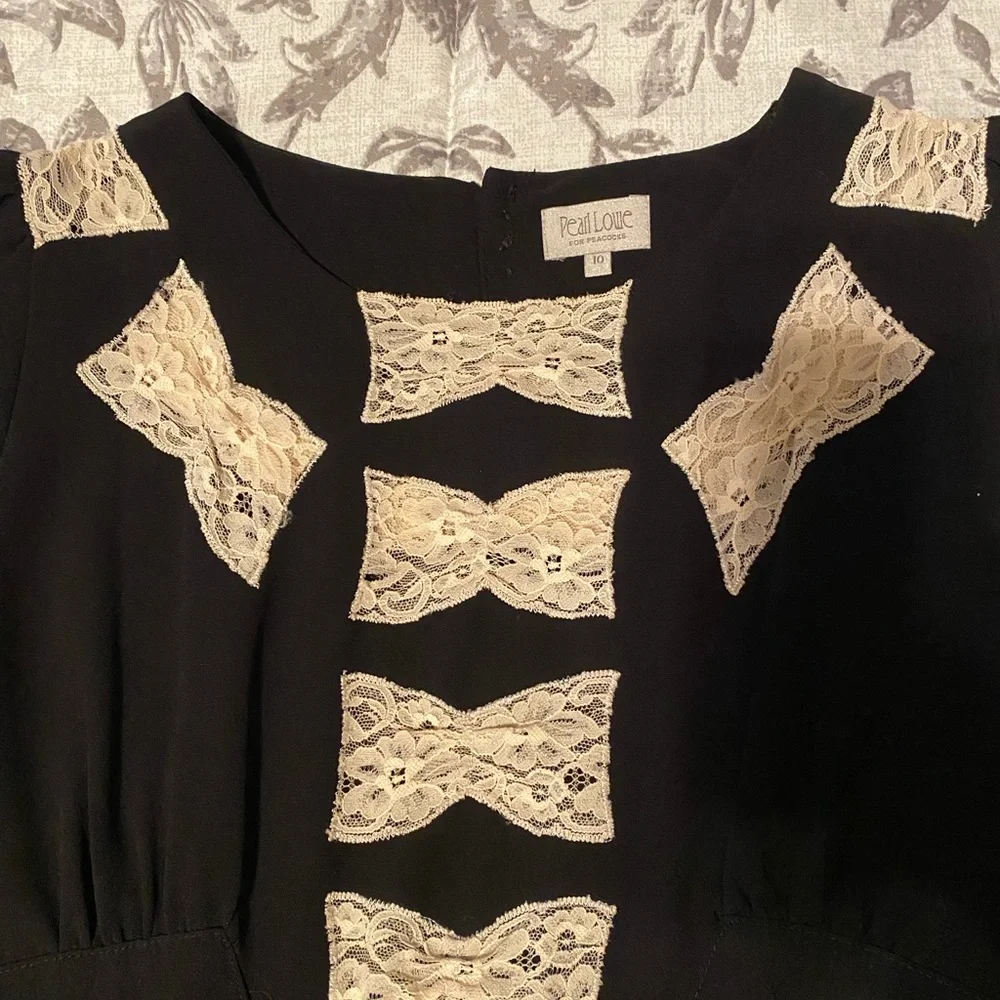 RARE Pearl Lowe British Tea Antique lace black bow dress 👗 Daisy 🌼 - Picture 7 of 8